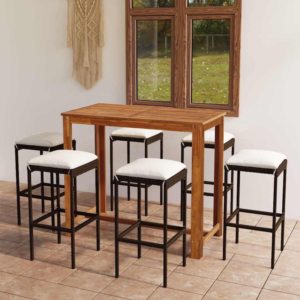Set Bar da Giardino 7 pz con Cuscini Marrone vidaXL