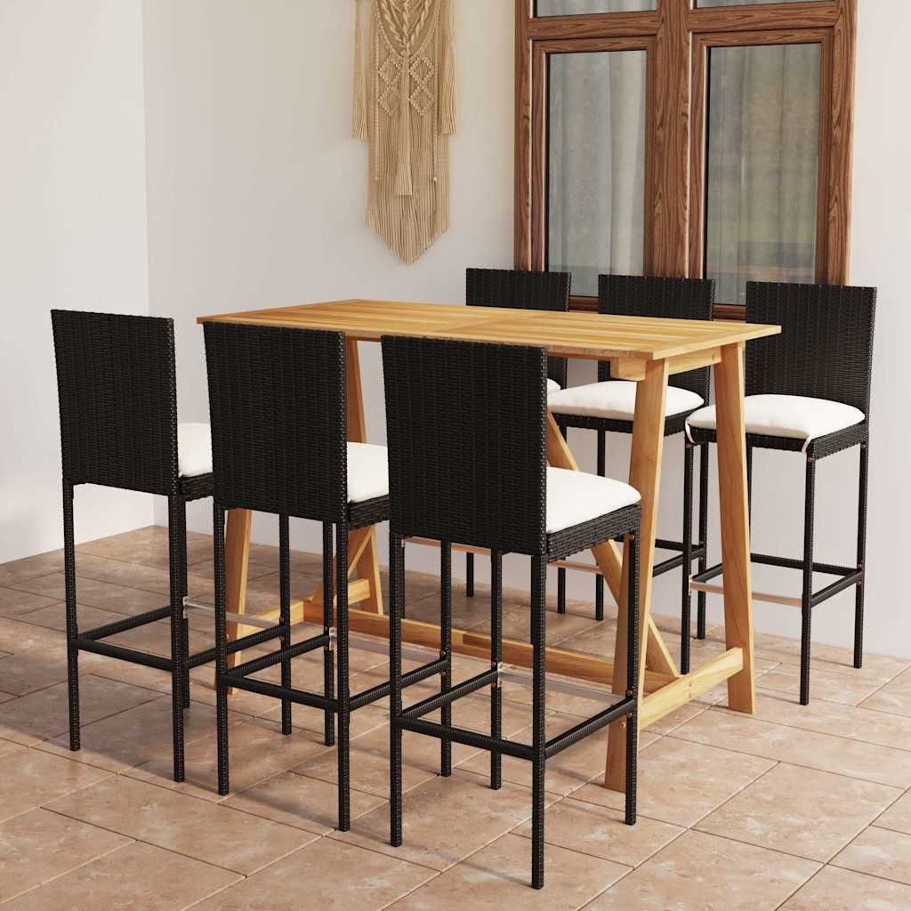 Set da Bar da Giardino 7 pz con Cuscini Nero vidaXL