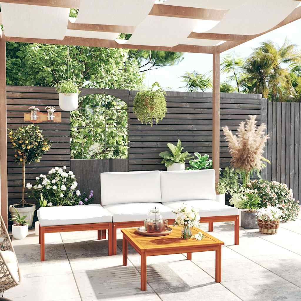 Set da giardino 4 pezzi con cuscini crema 63x63 cm vidaXL