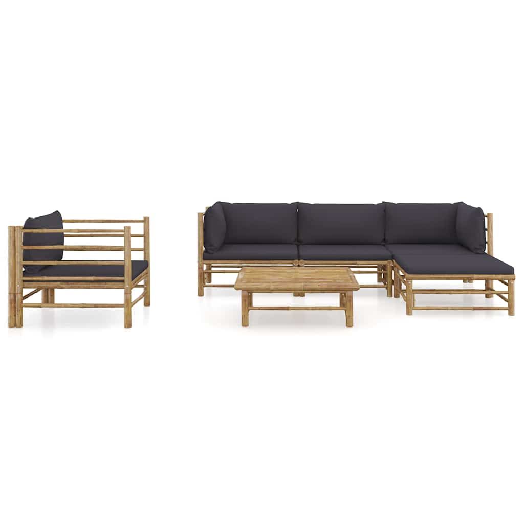 Set Salotto da Giardino 6pz con Cuscini Grigio Scuro Bambù vidaXL