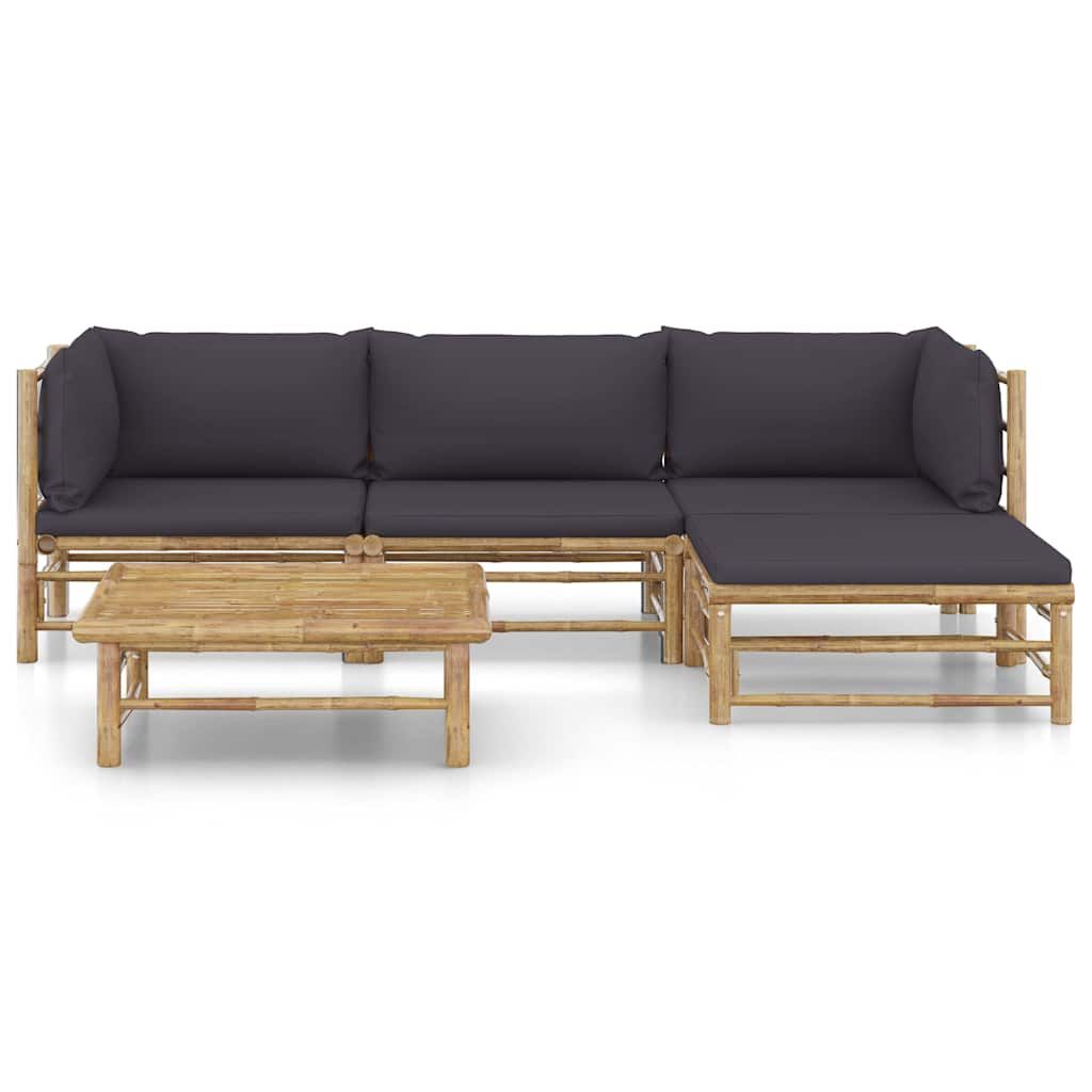Set Salotto da Giardino 5pz con Cuscini Grigio Scuro Bambù vidaXL