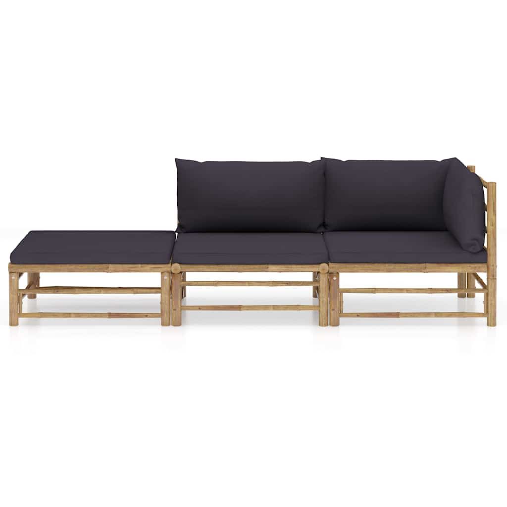 Set Divani da Giardino 3 pz con Cuscini Grigio Scuro in Bambù vidaXL