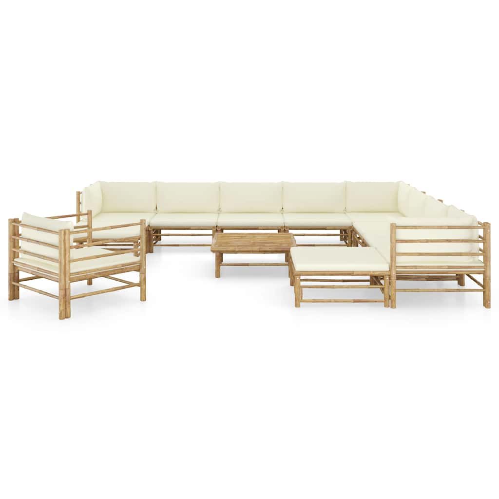 Set Salotto da Giardino 12pz con Cuscini Bianco Crema in Bambù vidaXL