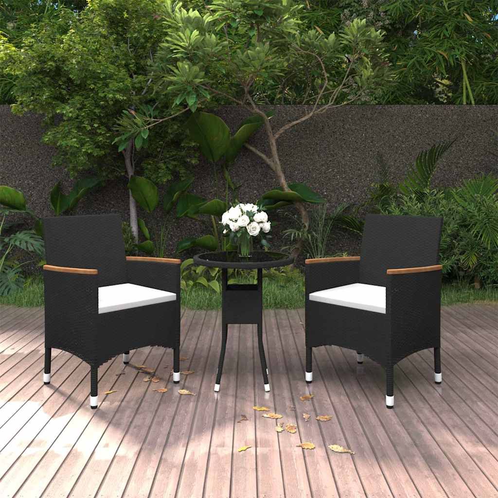 Set da Pranzo per Giardino 3 pz in Polyrattan Nero vidaXL