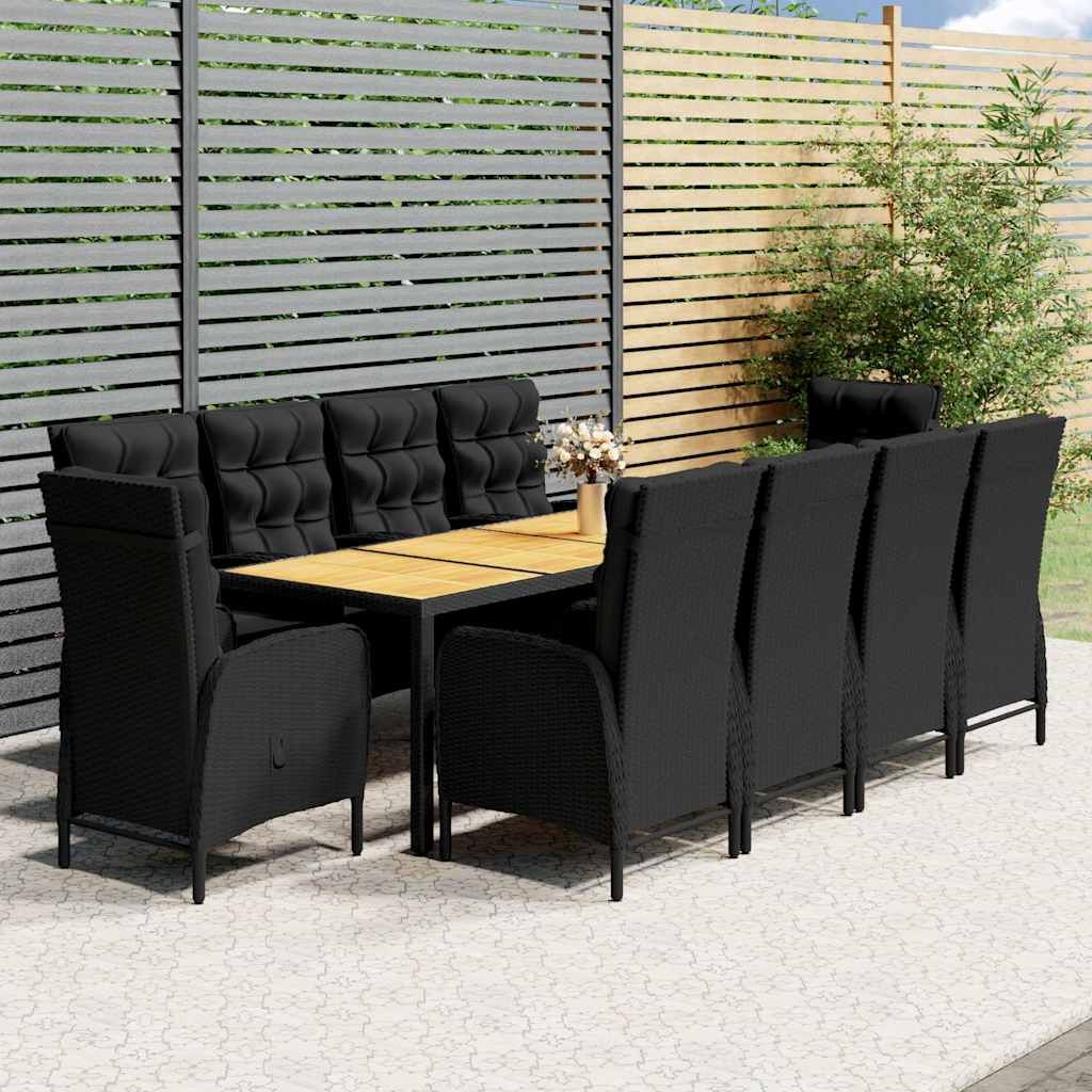 Set da Pranzo da Giardino 11 pz in Polyrattan Nero vidaXL
