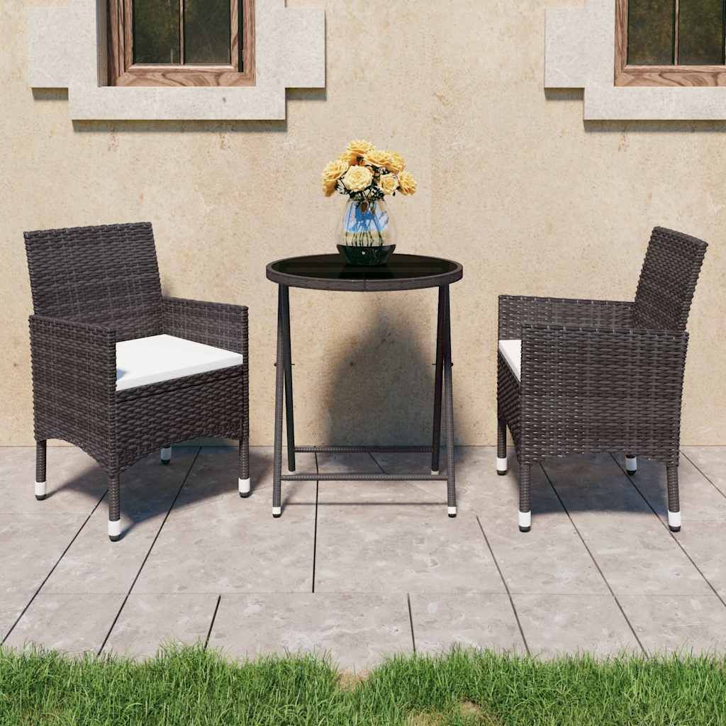 Set Bistrot Giardino 3 pz Polyrattan e Vetro Temperato Marrone vidaXL
