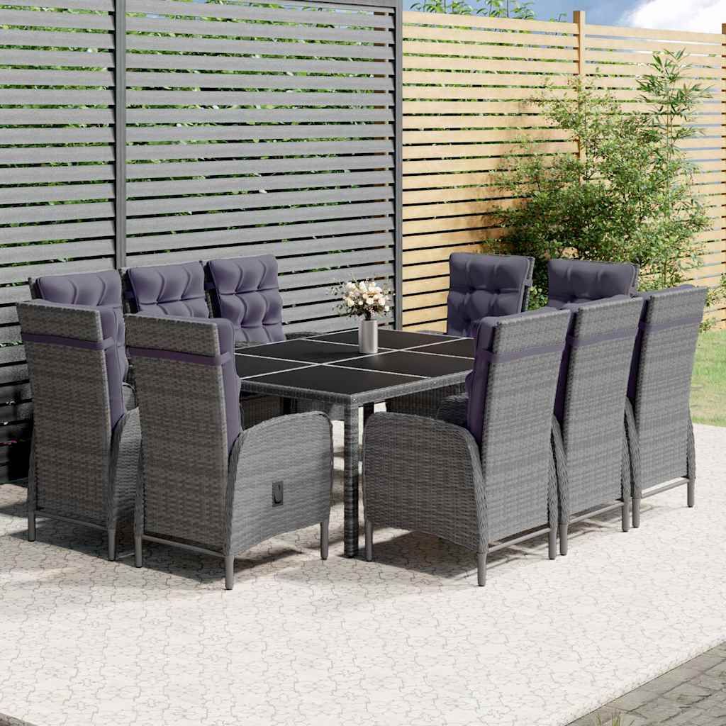 Set Pranzo da Giardino 11pz in Polyrattan Grigio vidaXL