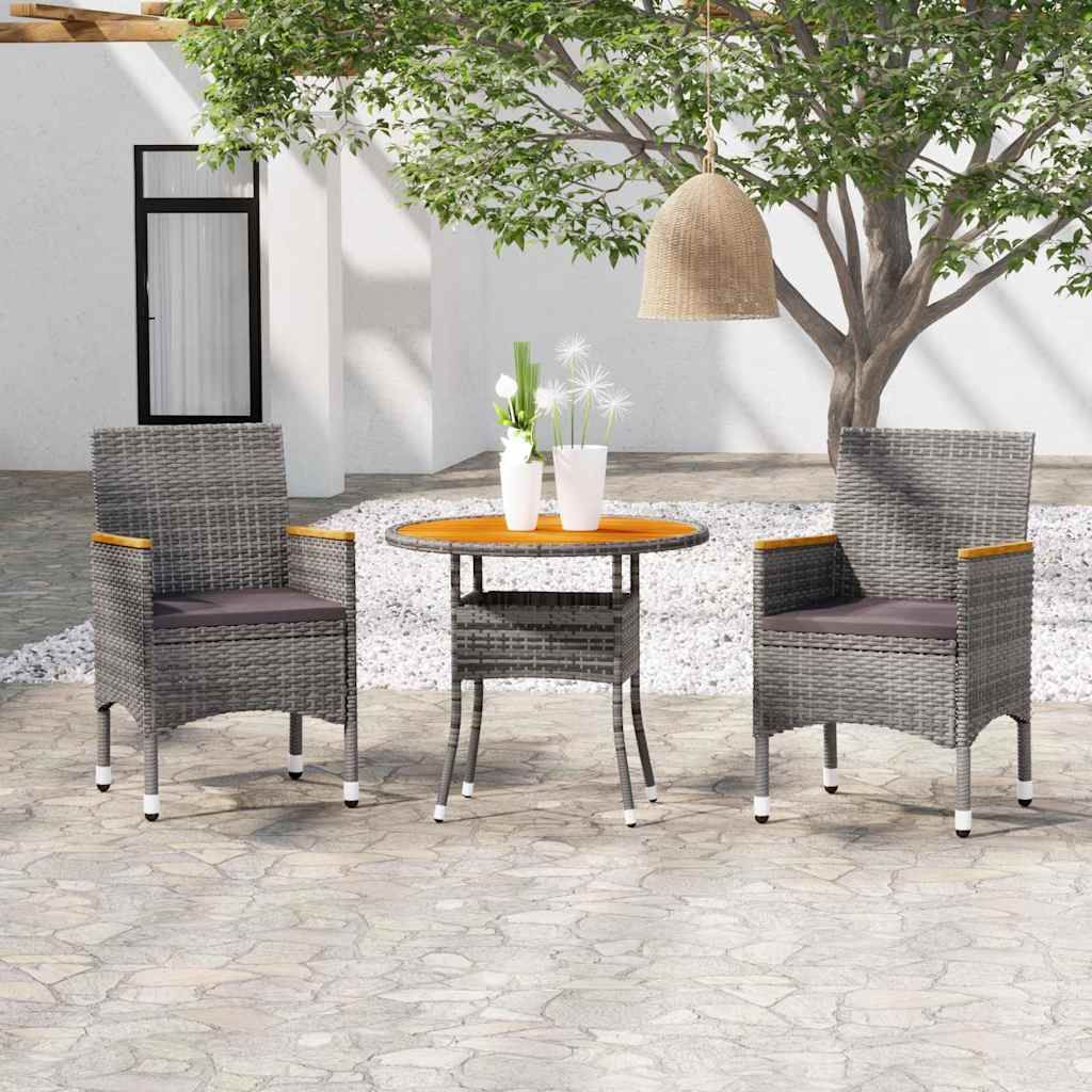 Set da Pranzo per Giardino 3 pz in Polyrattan Grigio vidaXL