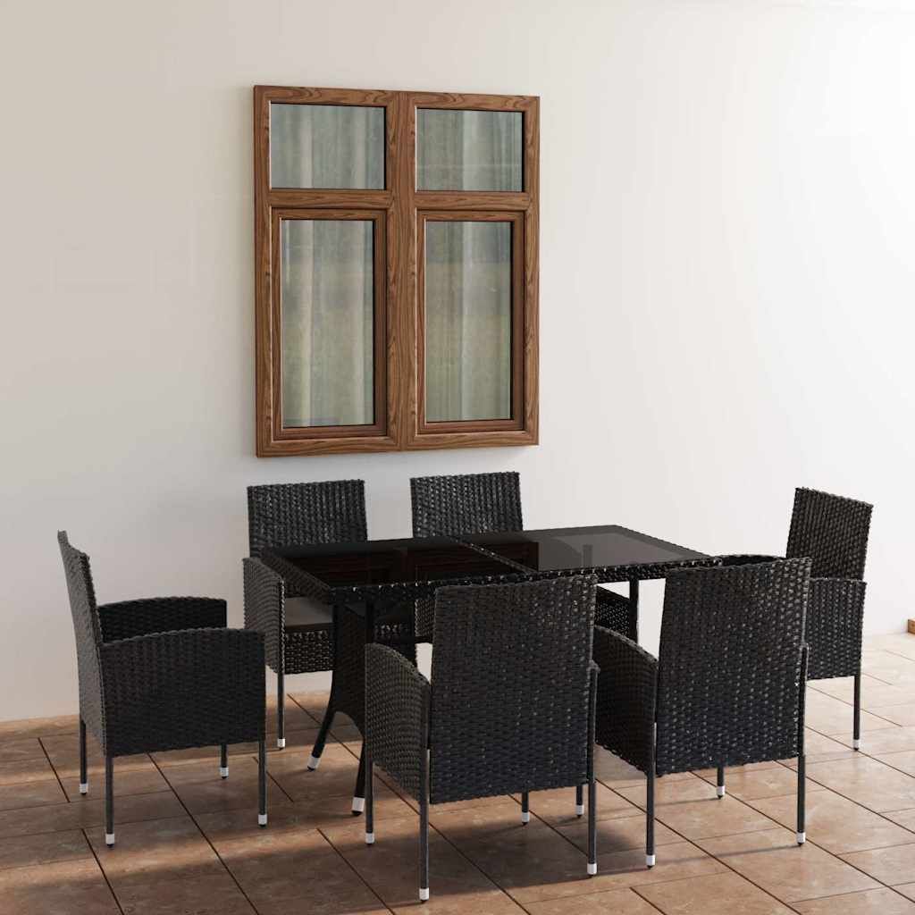 Set da Pranzo da Giardino 7 pz in Polyrattan Nero vidaXL
