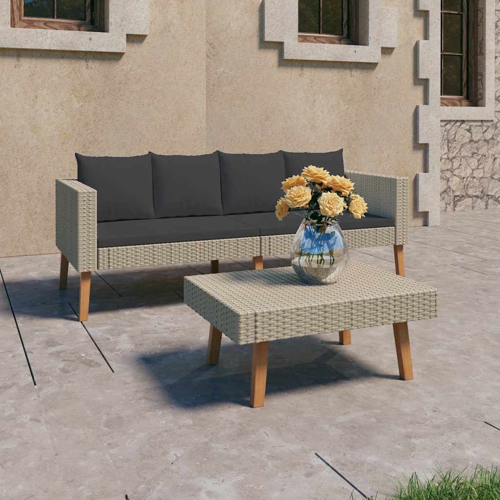 Set Divani da Giardino 2 pz con Cuscini in Polyrattan Beige vidaXL