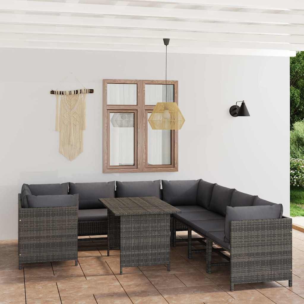 Set Divani da Giardino 9 pz con Cuscini in Polyrattan Grigio vidaXL