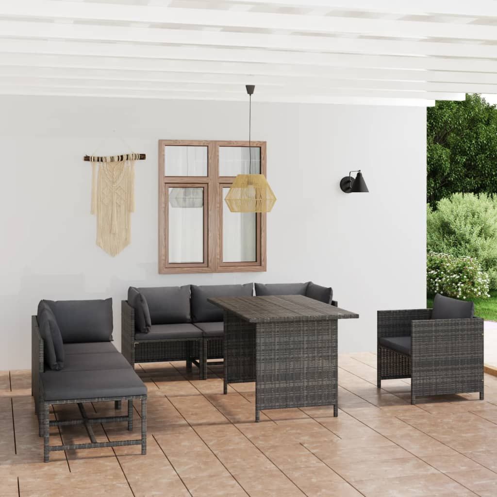 Set Divani da Giardino 8 pz con Cuscini in Polyrattan Grigio vidaXL