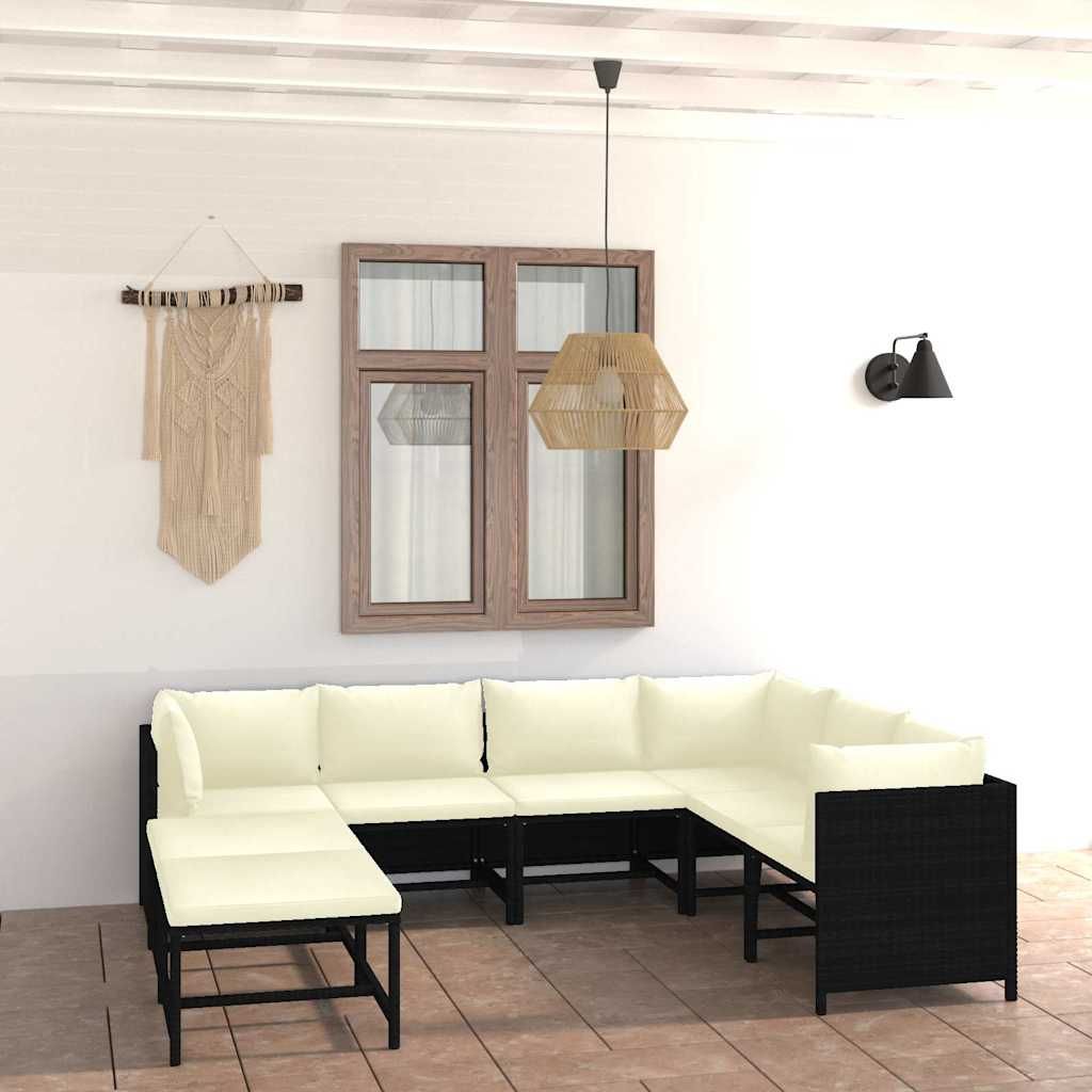 Set Divani da Giardino 8 pz con Cuscini in Polyrattan Nero vidaXL