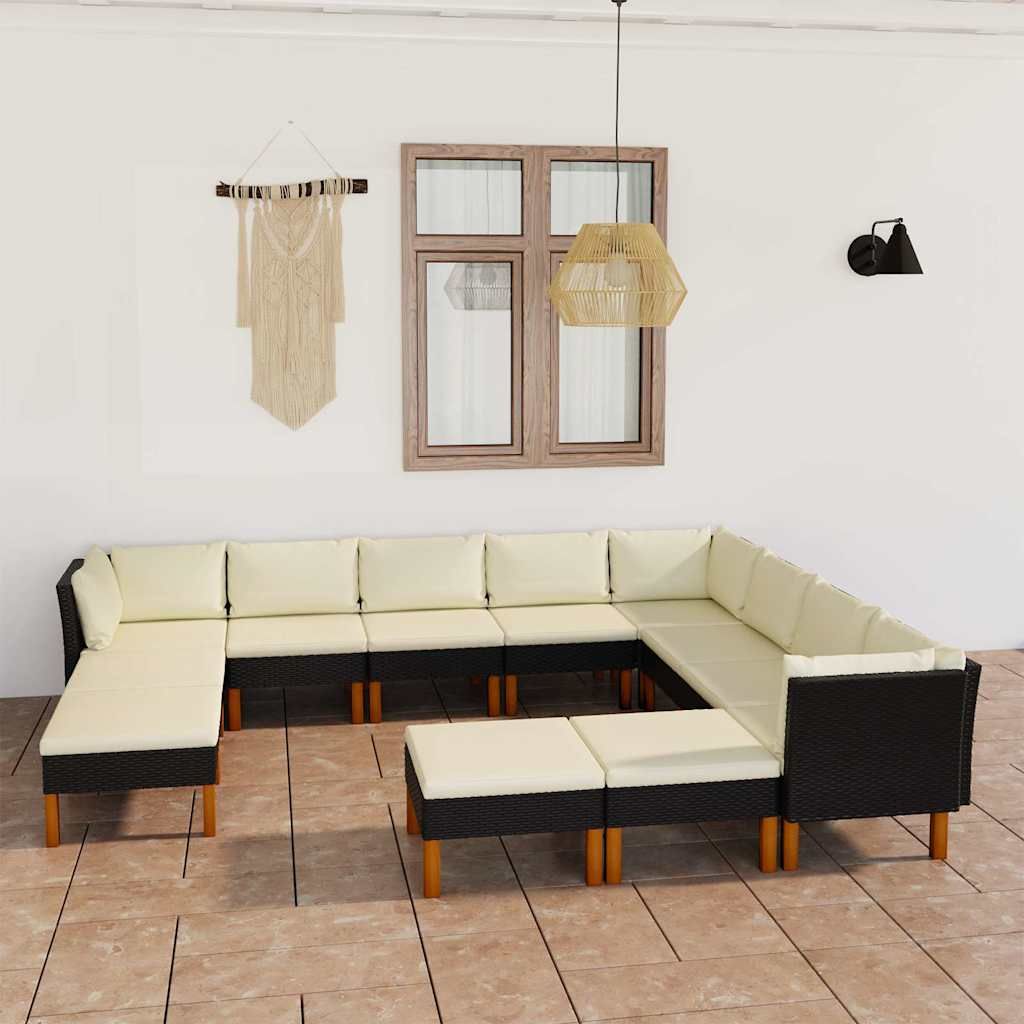 Set Divani da Giardino 12 pz con Cuscini in Polyrattan Nero vidaXL