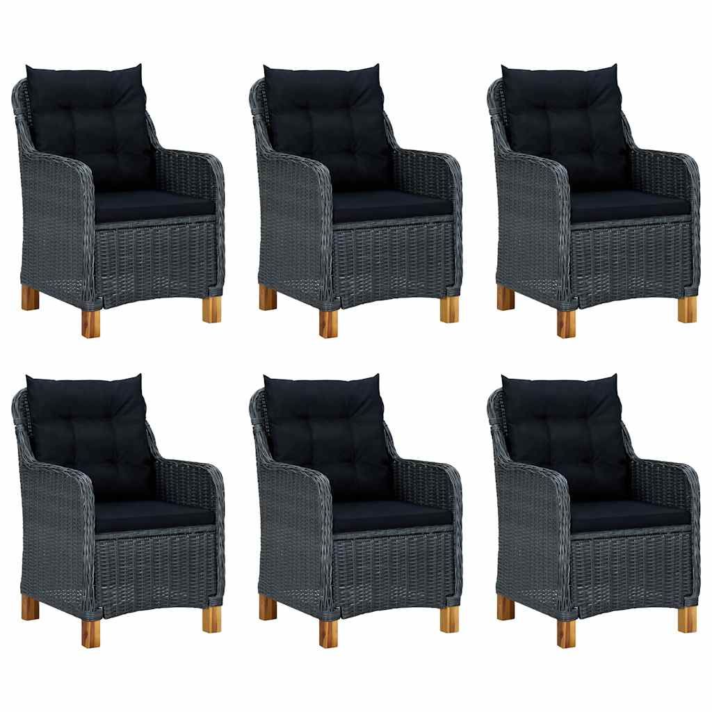 Set Pranzo da Giardino 7 pz con Cuscini Polyrattan Grigio Scuro vidaXL