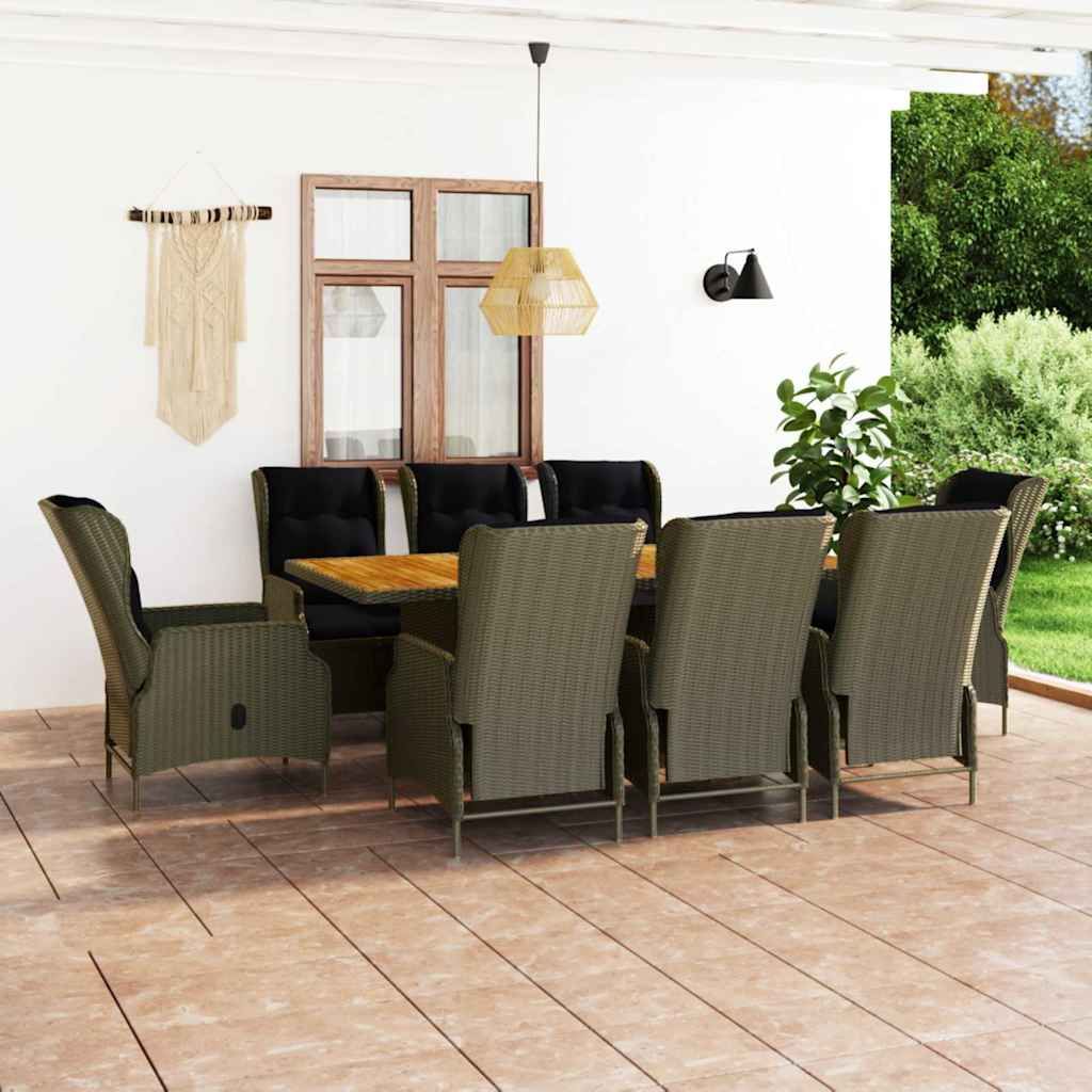 Set da Pranzo da Giardino 9 pz con Cuscini in Polyrattan Marrone vidaXL