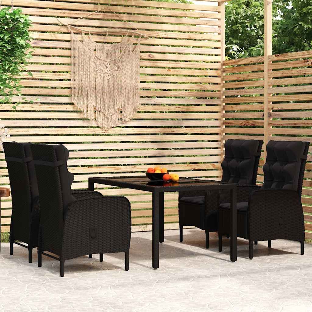 Set da Pranzo per Giardino 5 pz in Polyrattan Nero vidaXL