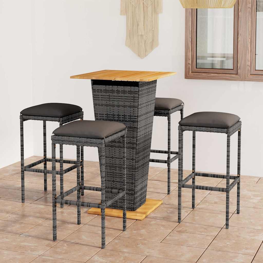 Set da Bar da Giardino 5 pz con Cuscini in Polyrattan Grigio vidaXL