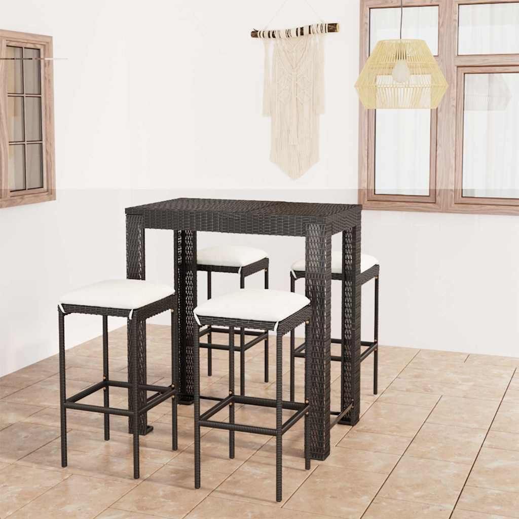Set Bar da Giardino 5 pz con Cuscini Polyrattan Nero vidaXL