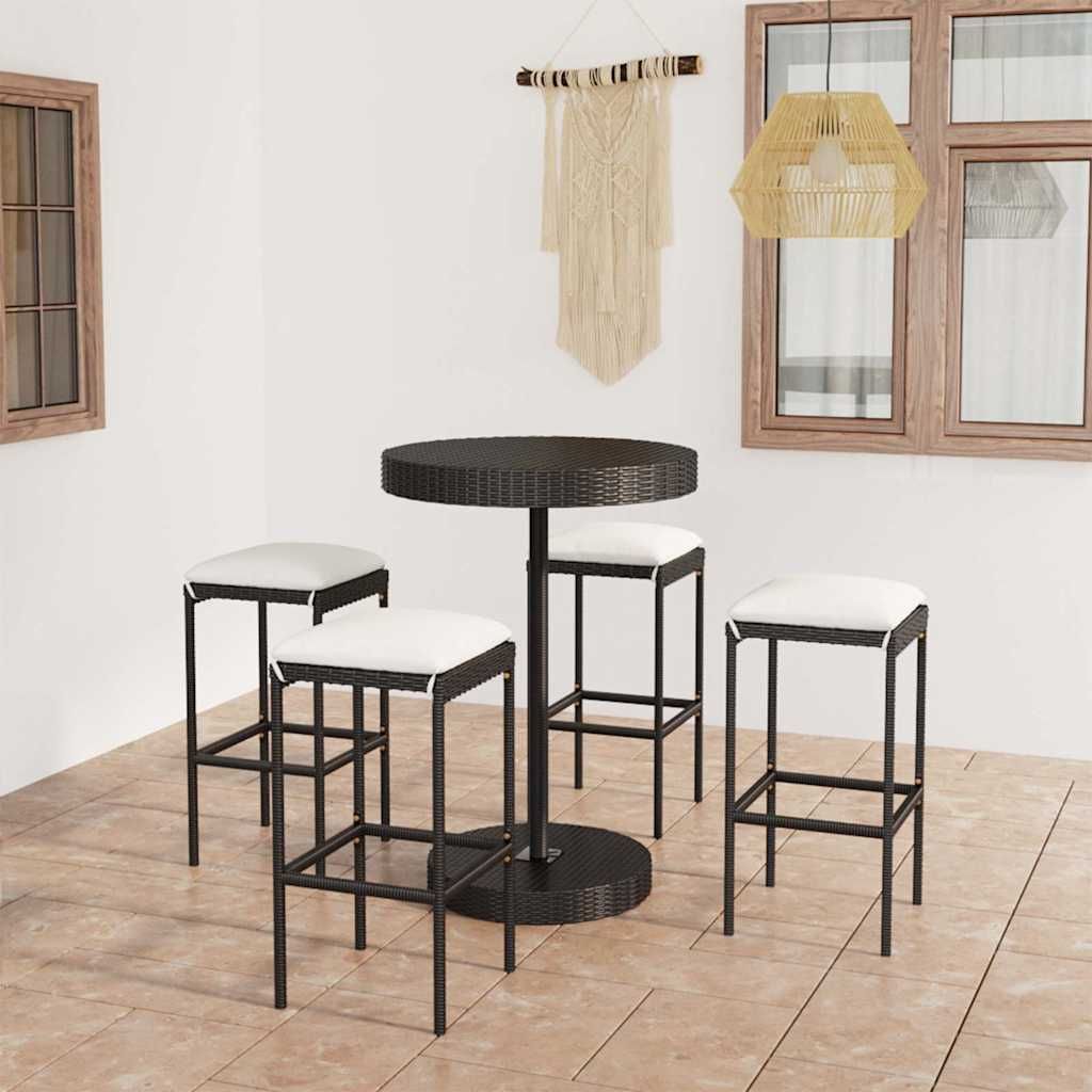 Set Bar da Giardino 5 pz con Cuscini Polyrattan Nero vidaXL