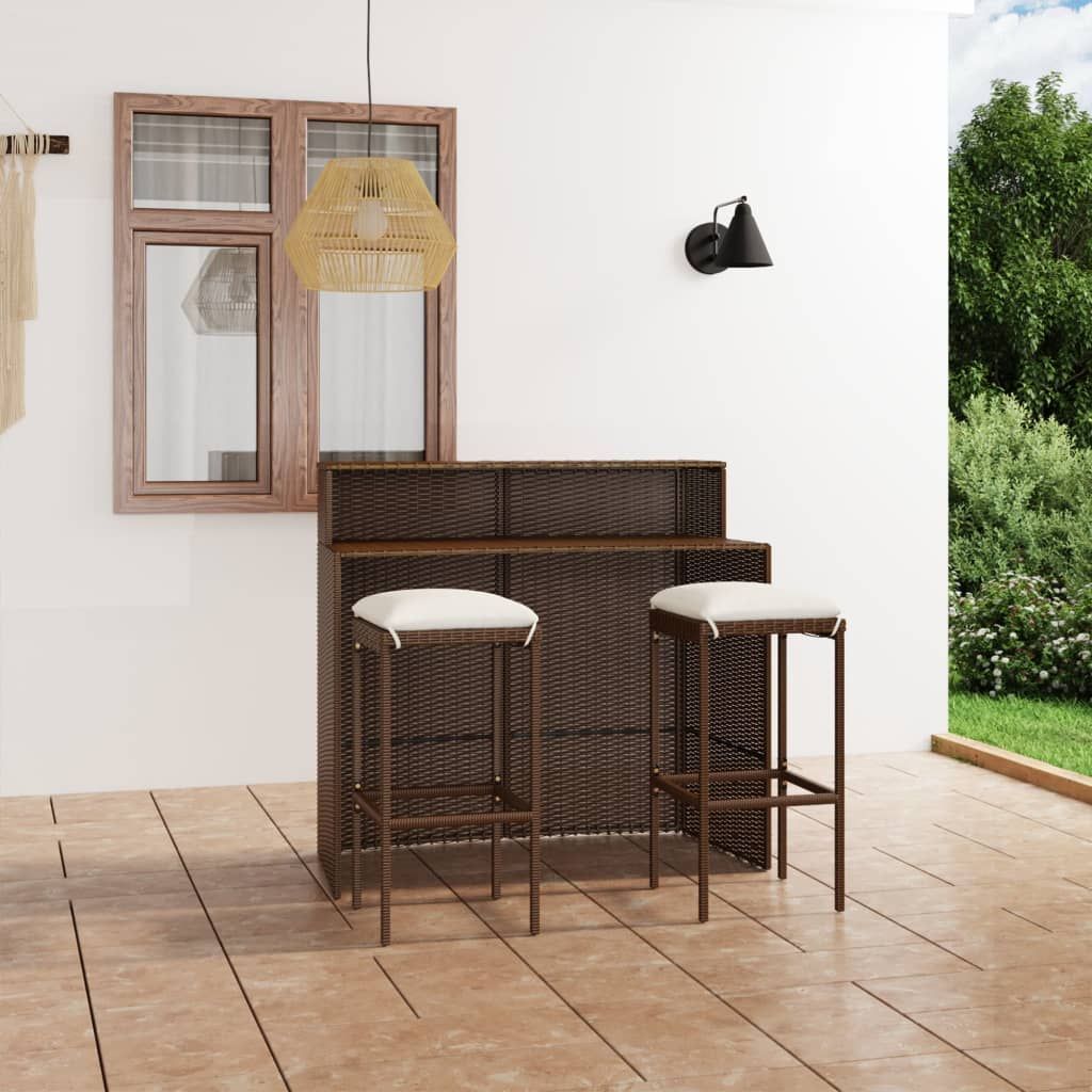Set Bar da Giardino 3 pz con Cuscini Marrone vidaXL