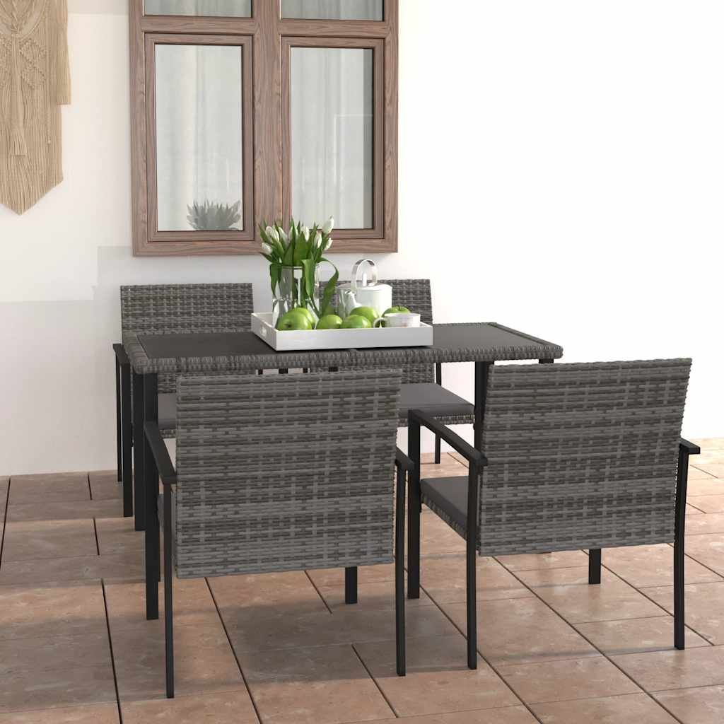 Set da Pranzo da Giardino 5 pz in Polyrattan Grigio vidaXL