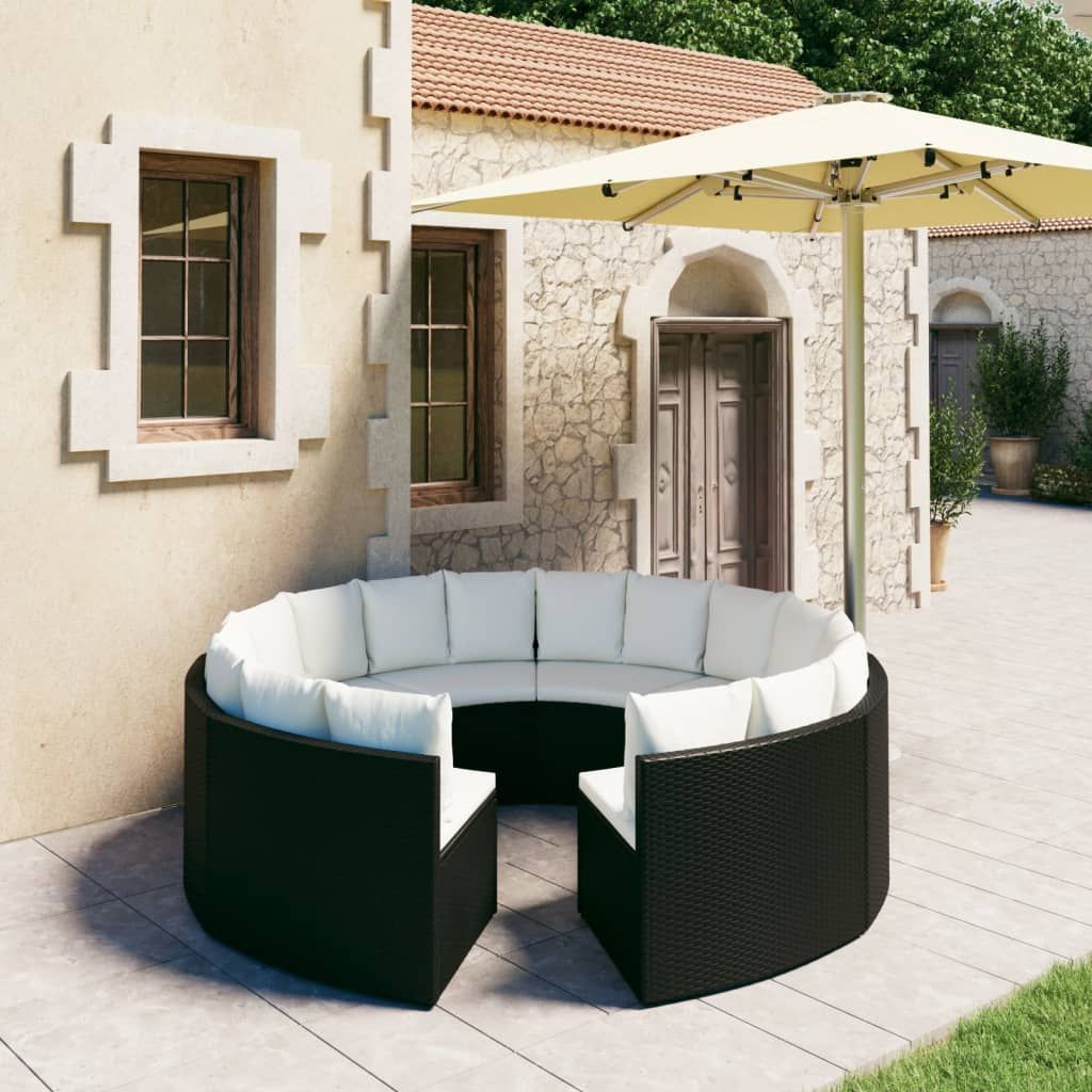 Set Divani da Giardino 8 pz con Cuscini in Polyrattan Nero vidaXL