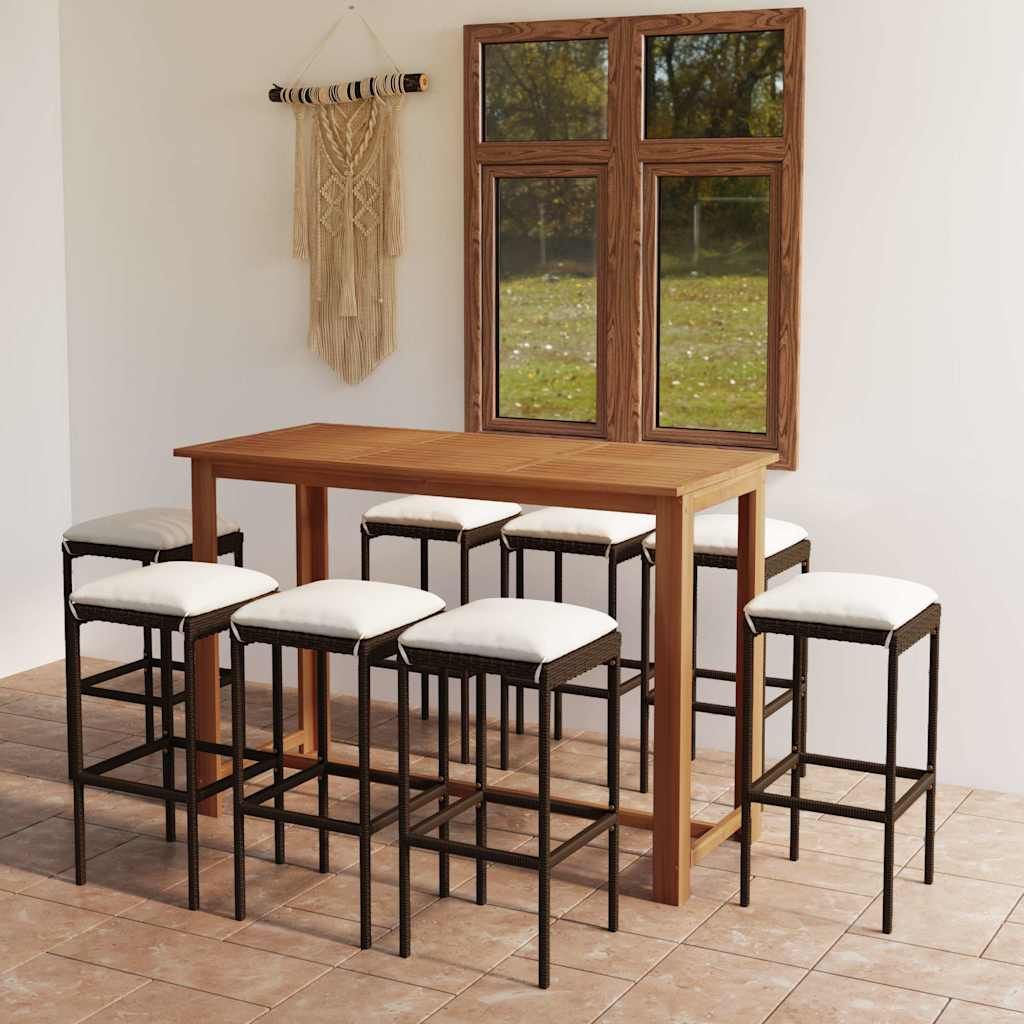 Set da Bar da Giardino 9 pz con Cuscini Marrone vidaXL
