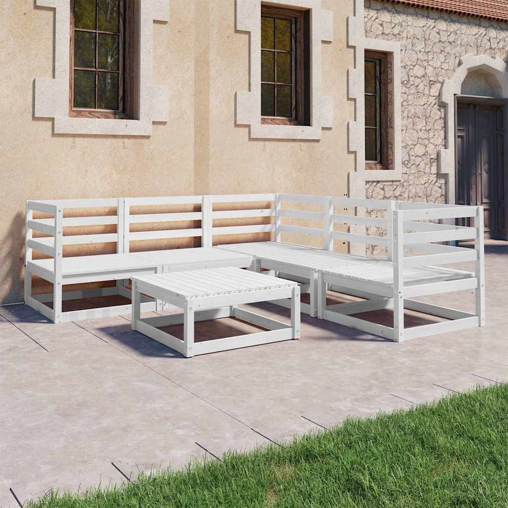 Set Divani da Giardino 6 pz Bianchi in Legno Massello di Pino vidaXL