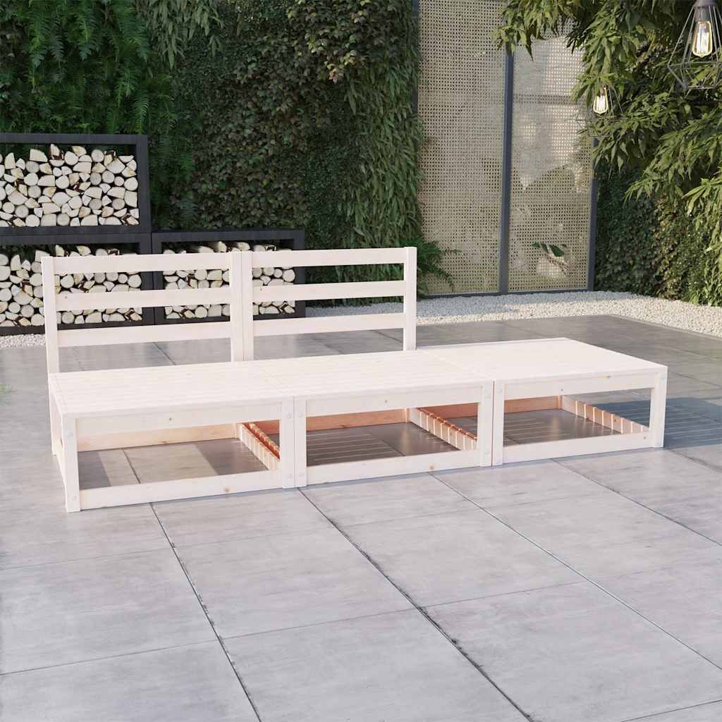 Set Divani da Giardino 3 pz Bianco in Legno Massello di Pino vidaXL