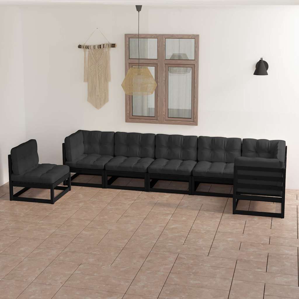 Set Salotto Giardino 7 pz Cuscini Antracite Legno Massello Pino vidaXL