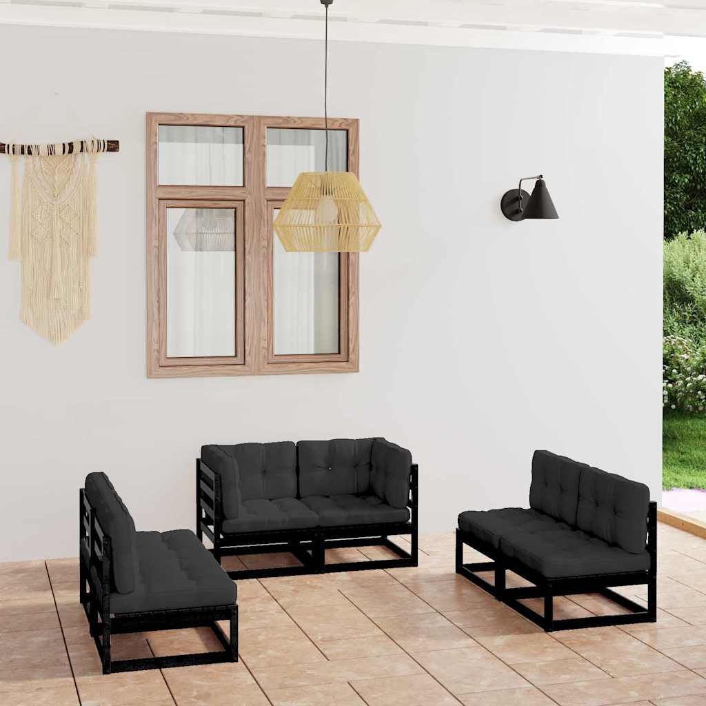 Set Divani da Giardino 6 pz con Cuscini Legno Massello Pino vidaXL