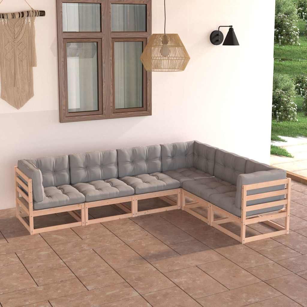 Set Divani Giardino 6 pz con Cuscini in Legno Massello di Pino vidaXL