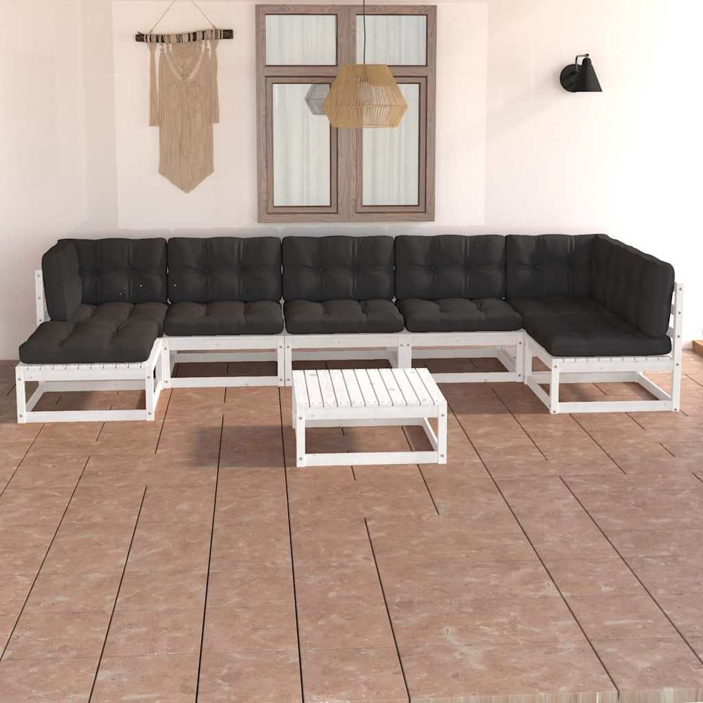 Set Salotto Giardino 8 pz Cuscini Antracite Legno Massello Pino vidaXL
