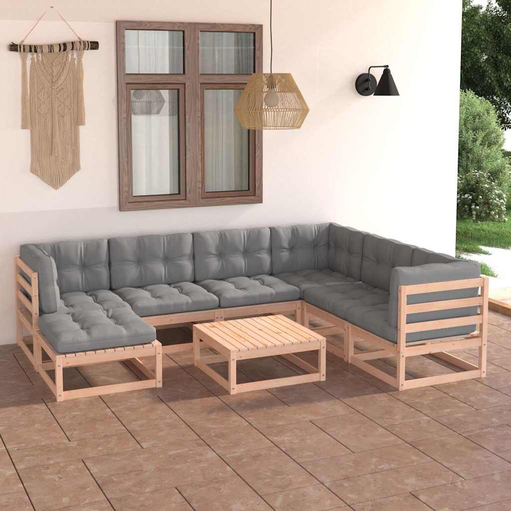 Set Salotto Giardino 8 pz Cuscini Antracite Legno Massello Pino vidaXL