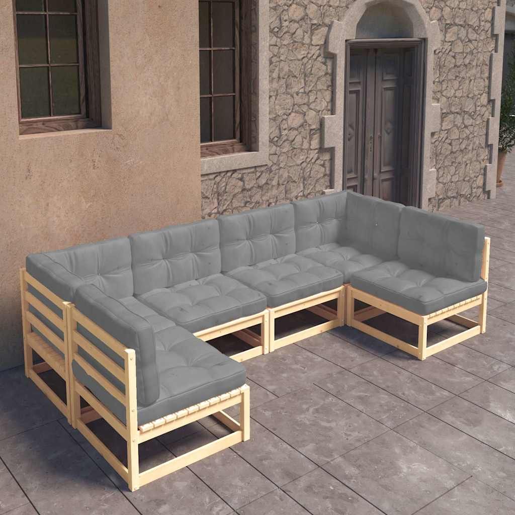 Set Divani Giardino 6 pz con Cuscini in Legno Massello di Pino vidaXL
