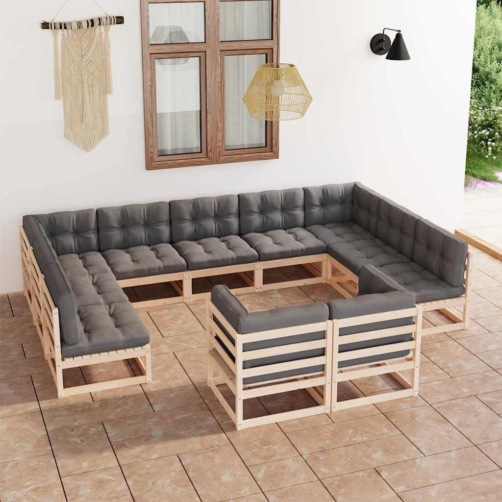 Set Divani Giardino 11 pz con Cuscini in Legno Massello di Pino vidaXL