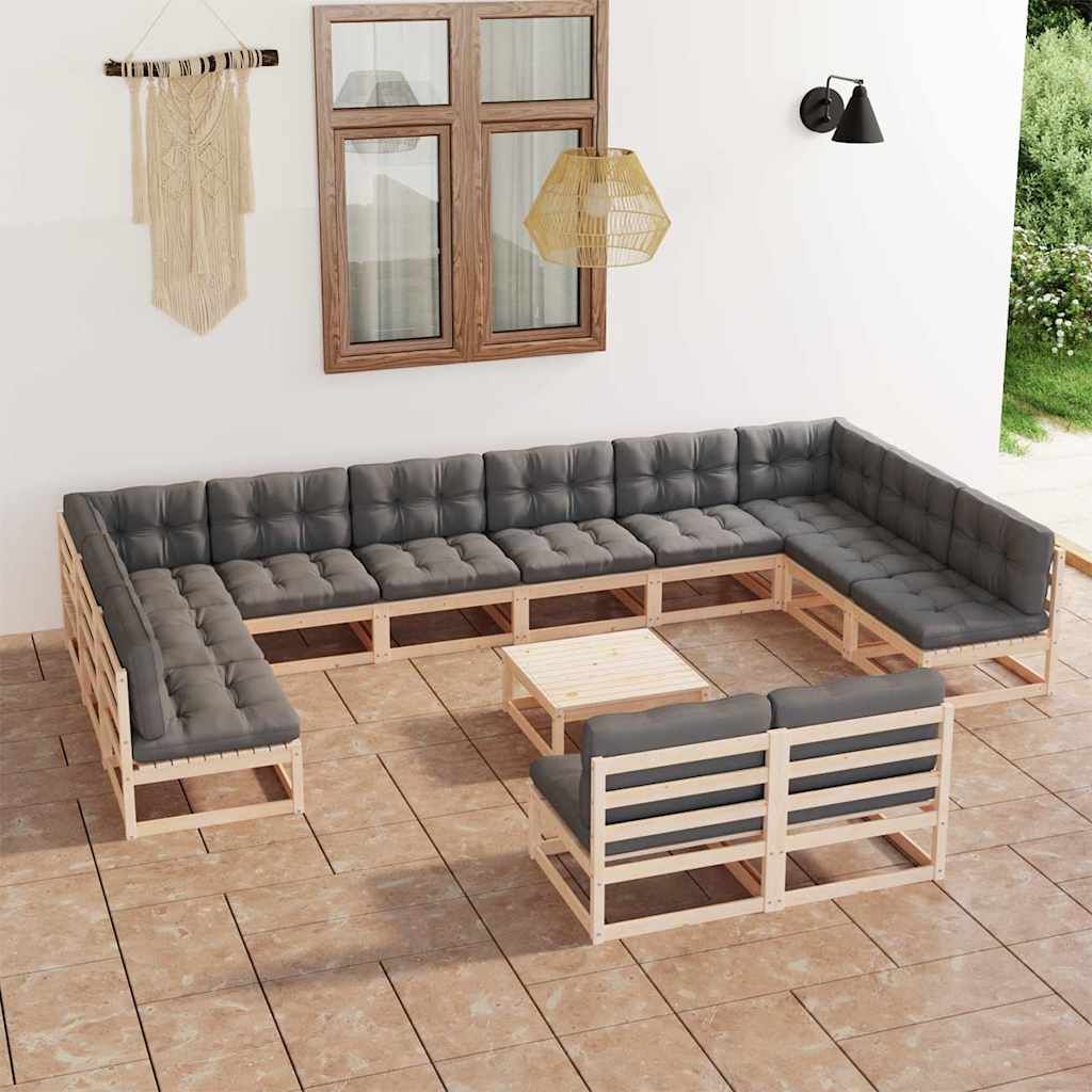 Set Divani Giardino 13 pz con Cuscini in Legno Massello di Pino vidaXL