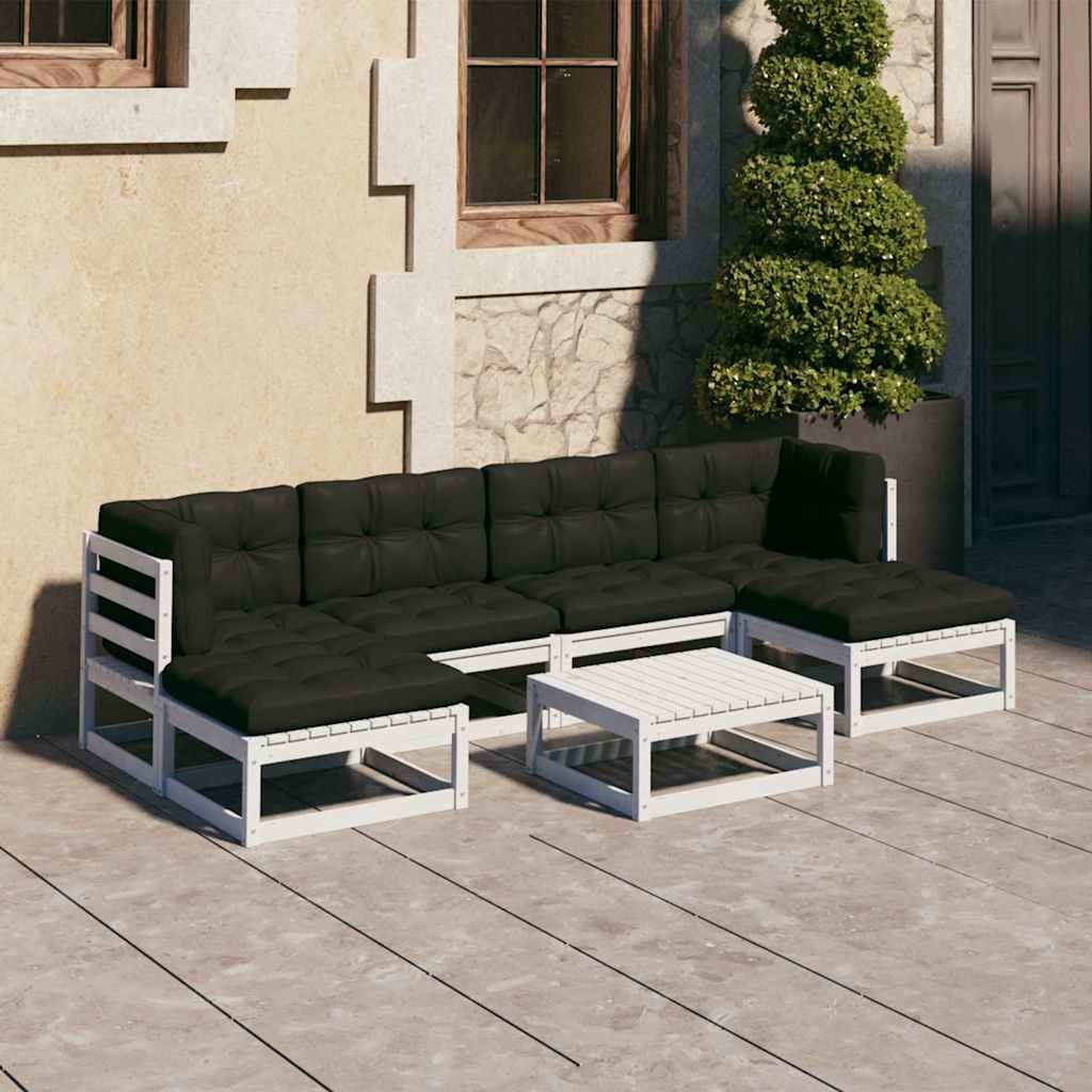 Set Salotto Giardino 7pz con Cuscini Bianco Legno Massello Pino vidaXL