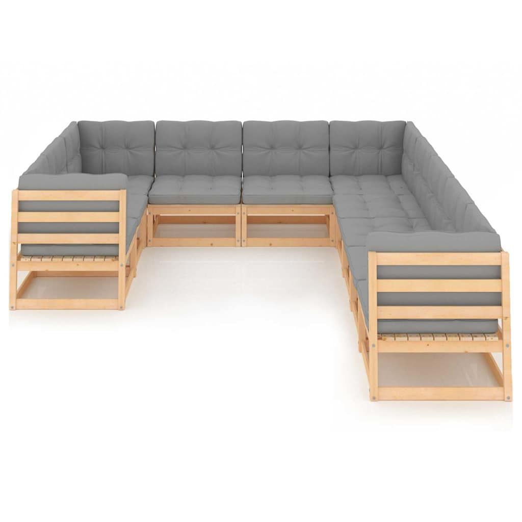 Set Salotto Giardino 10pz Cuscini Antracite Legno Massello Pino vidaXL