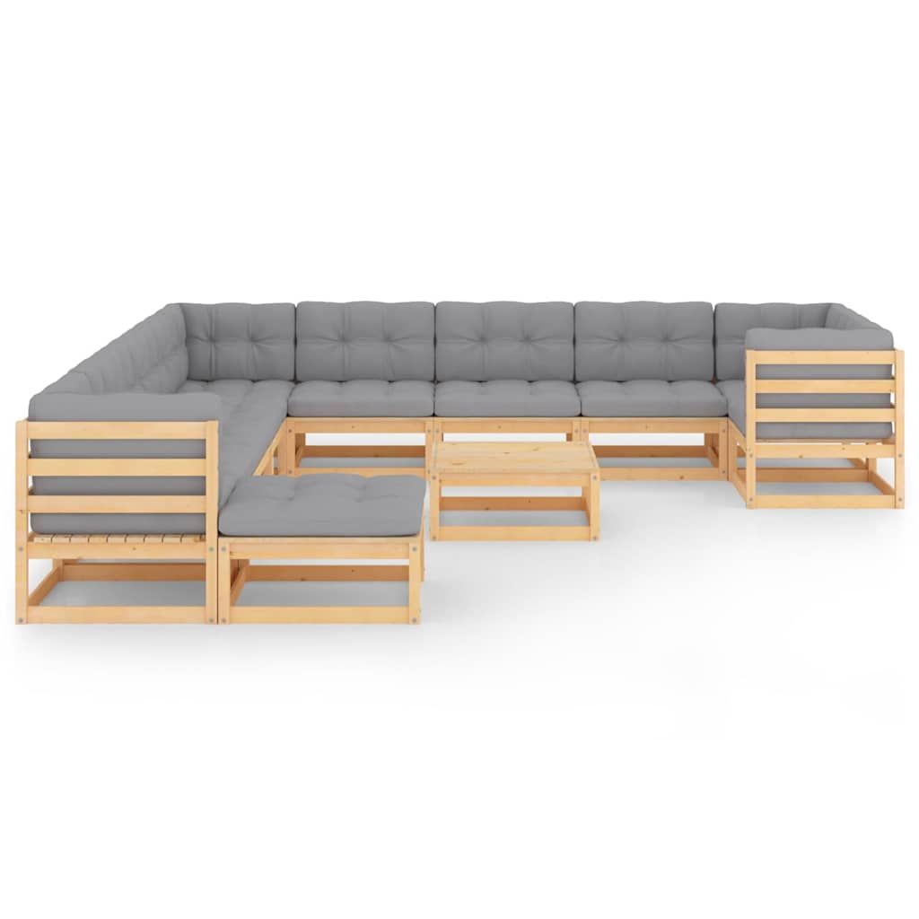 Set Divani Giardino 12 pz con Cuscini in Legno Massello di Pino vidaXL