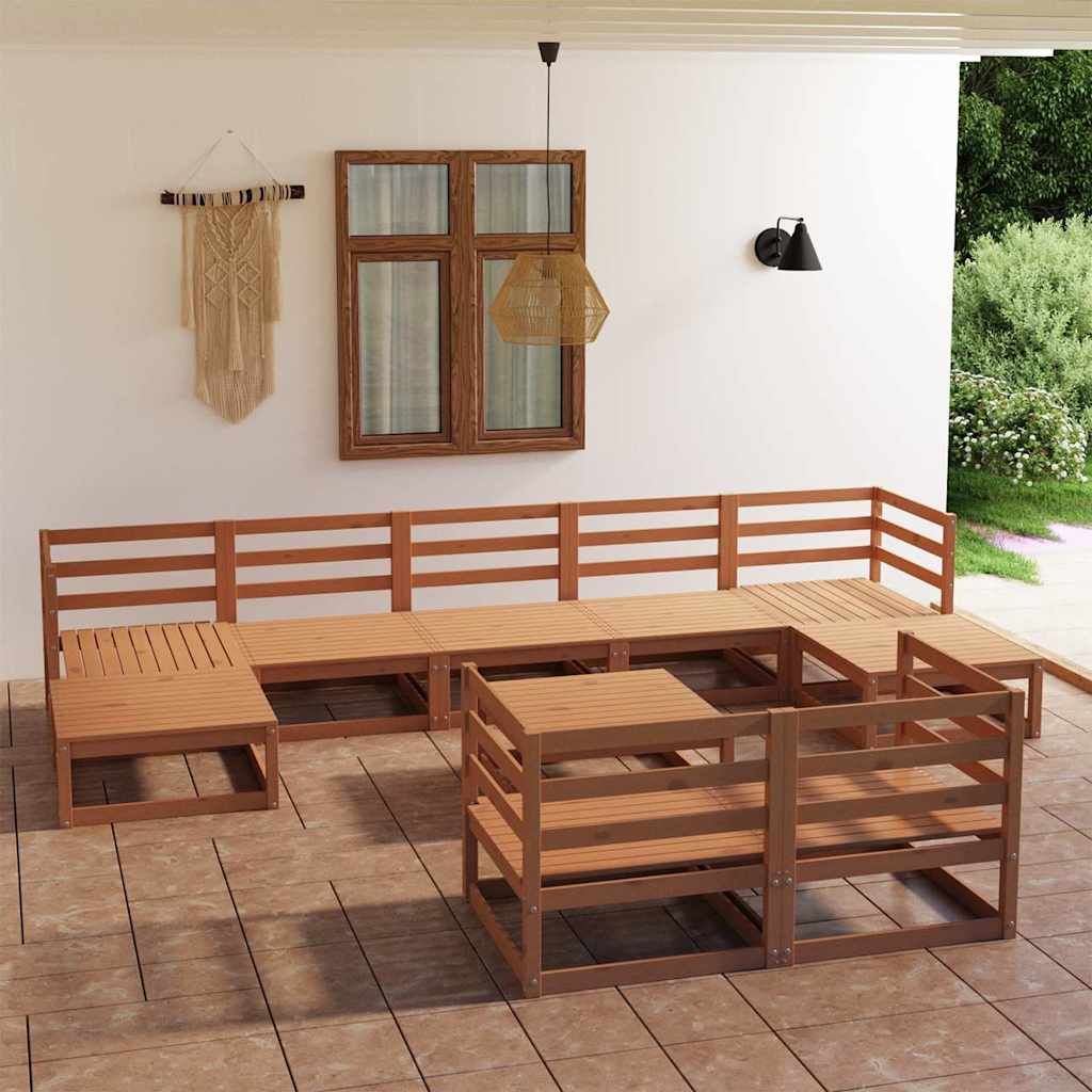 Set Salotto da Giardino 10 pz Marrone Ambra Legno Massello Pino vidaXL