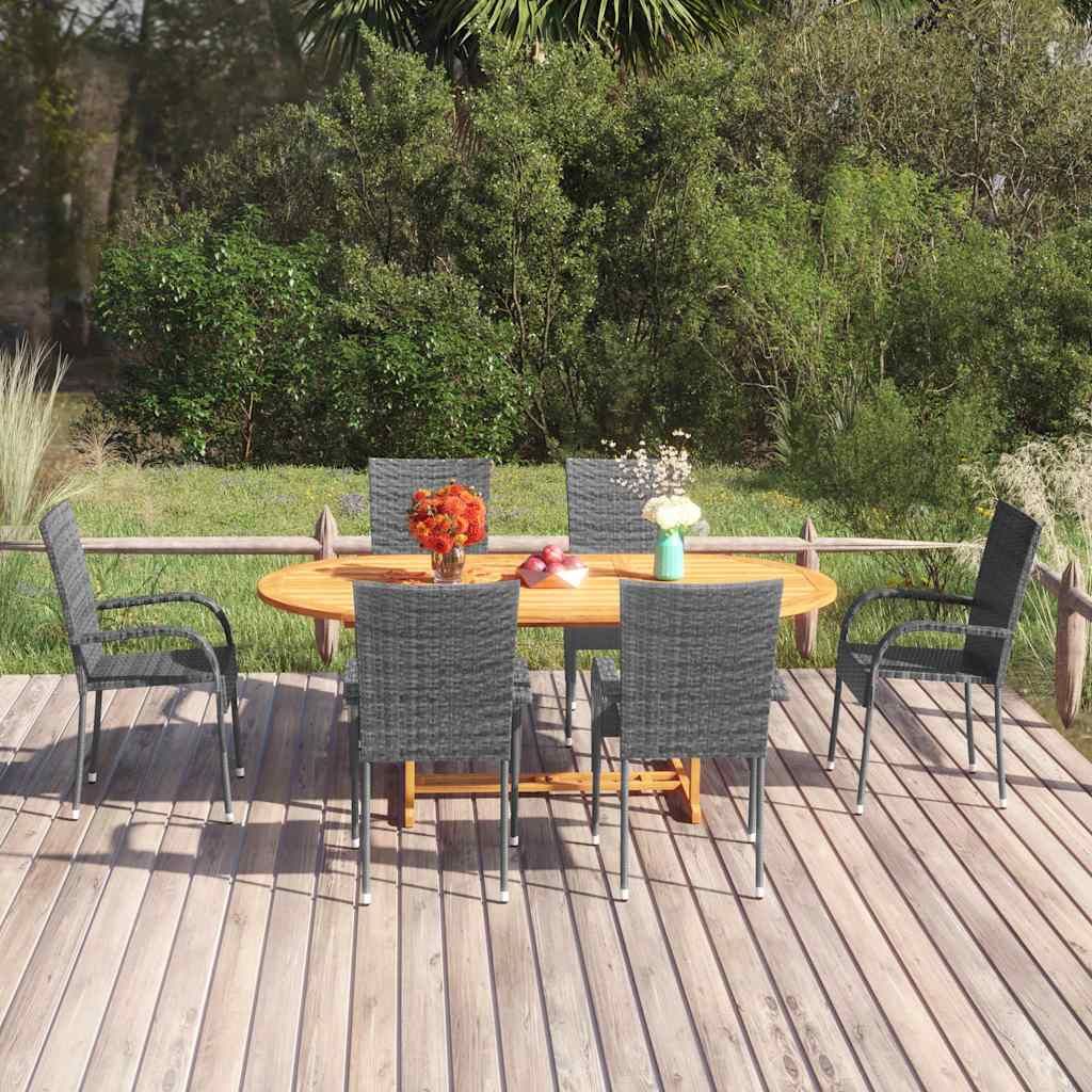 Set Mobili da Pranzo Giardino 7 pz in Polyrattan Grigio vidaXL
