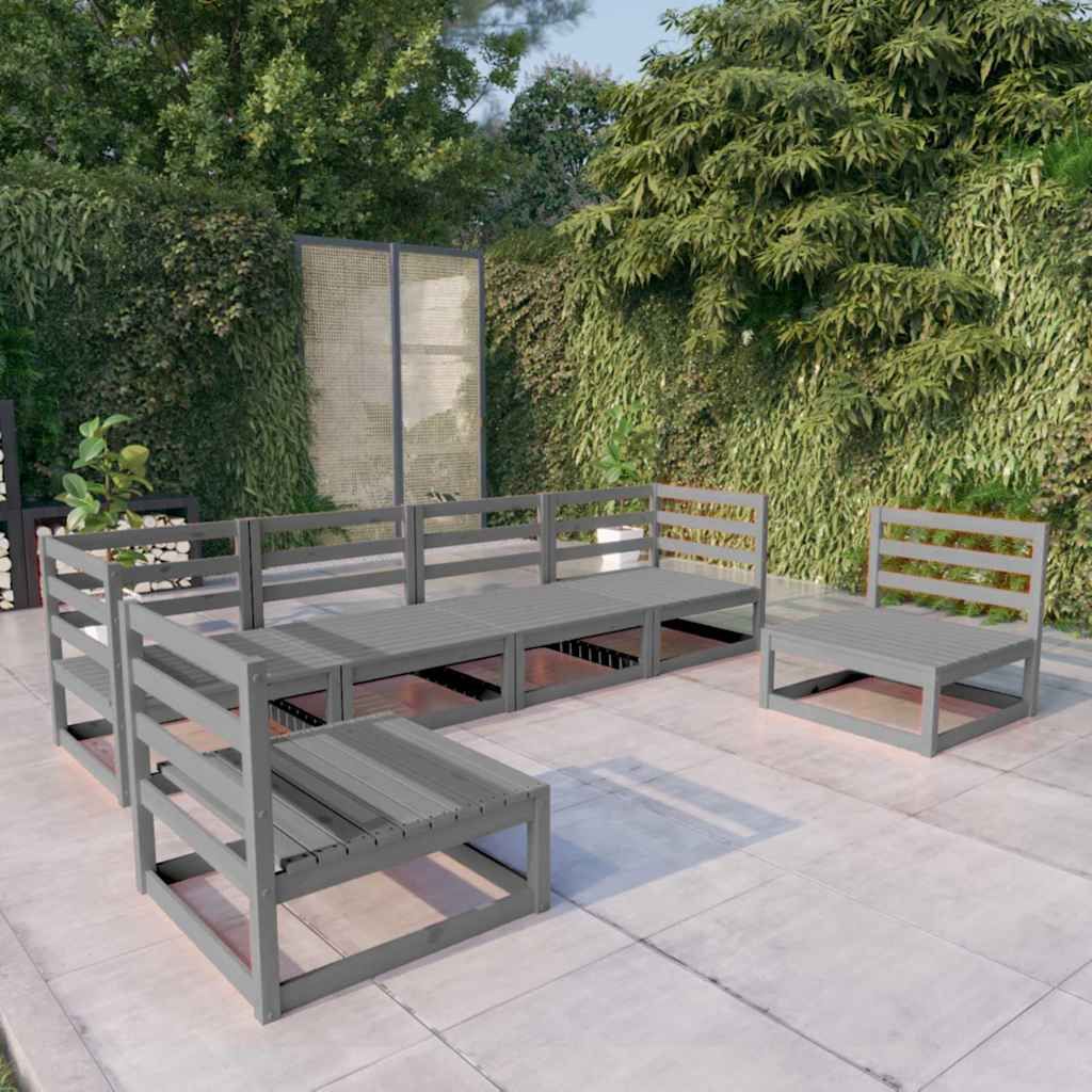 Set Divani da Giardino 6 pz Grigio in Legno Massello di Pino vidaXL