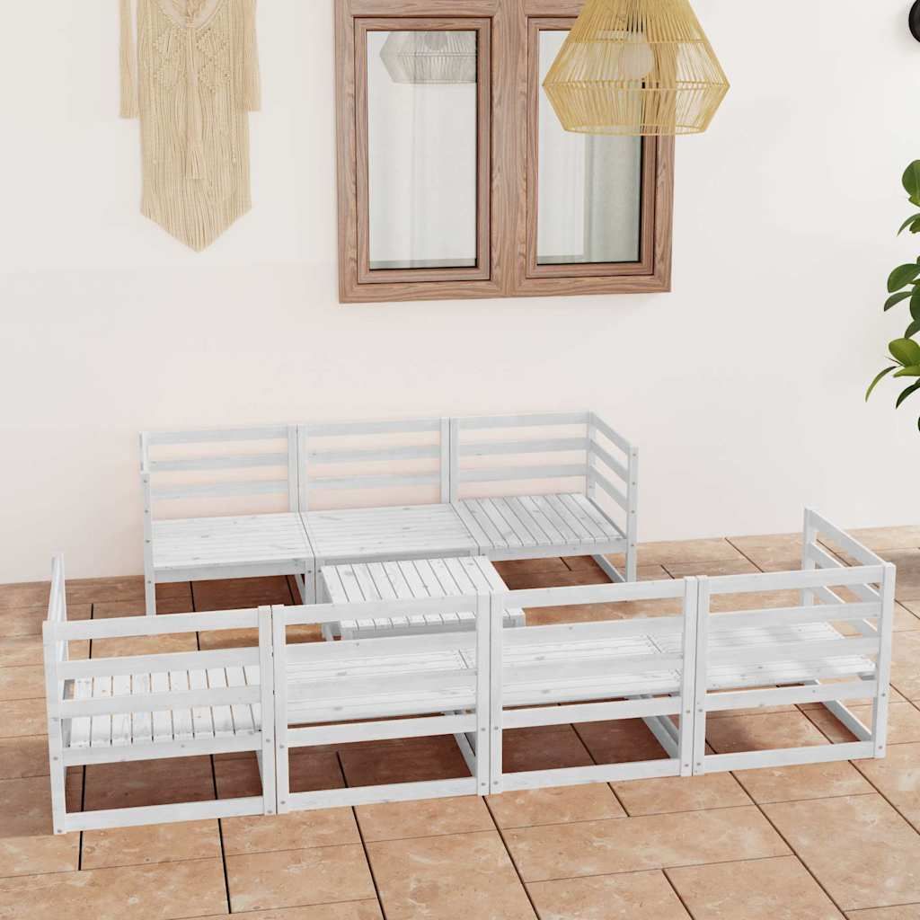 Set Divani da Giardino 8 pz Bianco in Legno Massello di Pino vidaXL