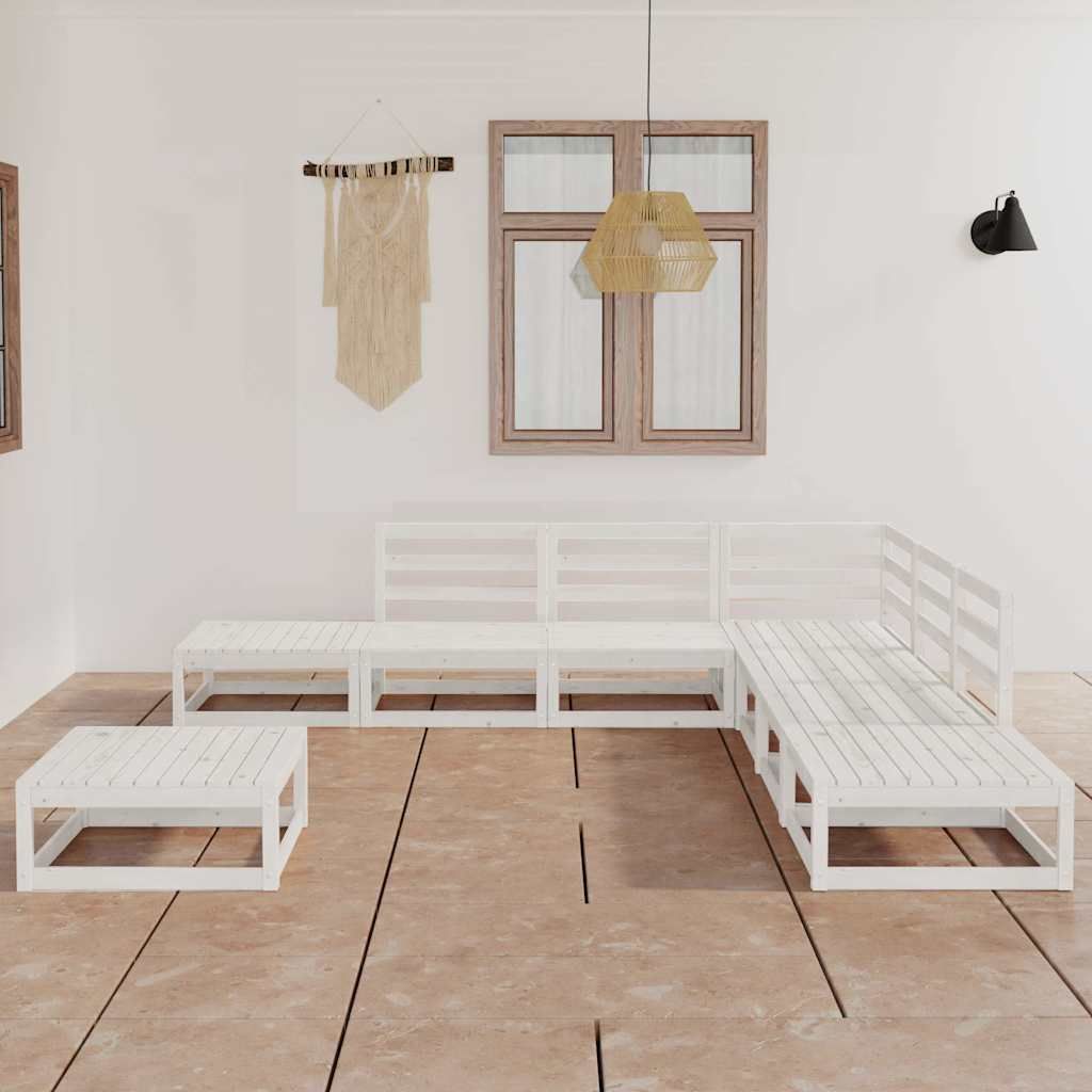 Set Divani da Giardino 8 pz Bianco in Legno Massello di Pino vidaXL