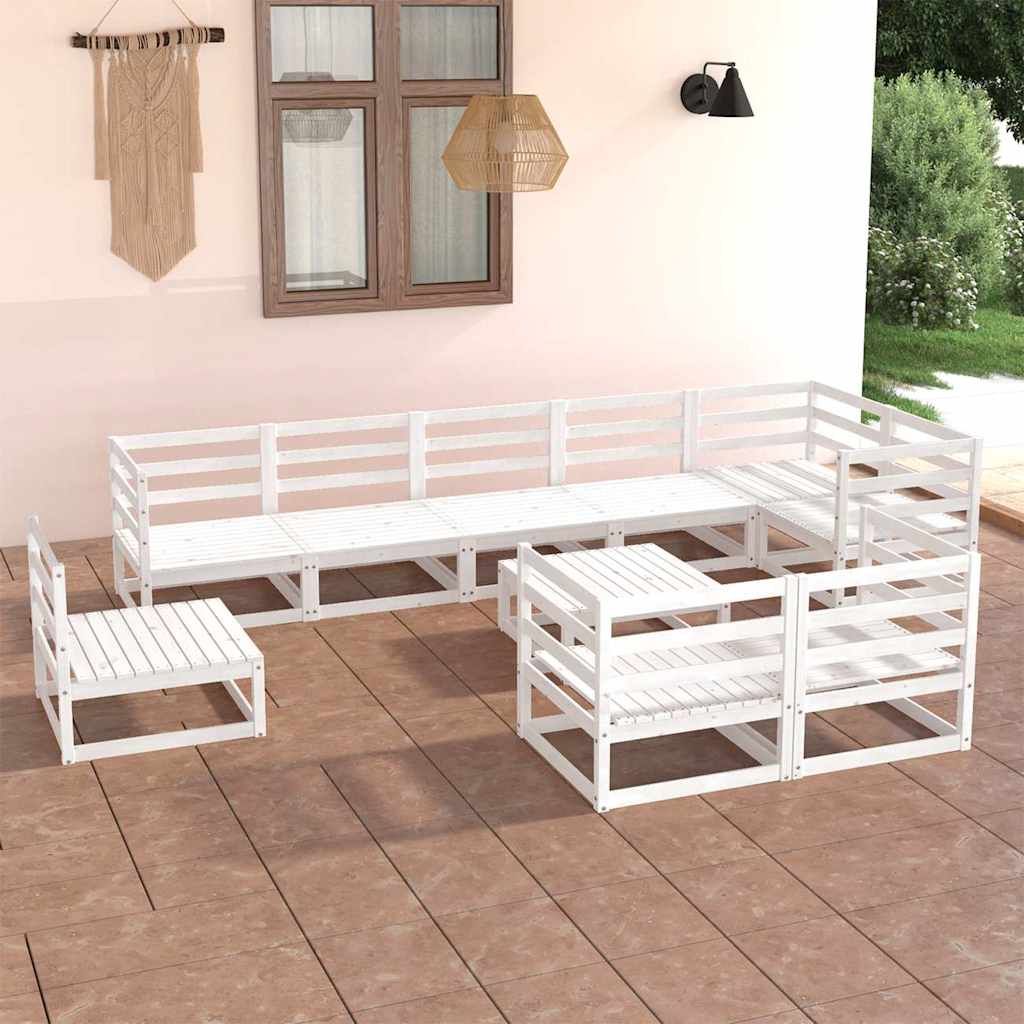 Set Divani da Giardino 10 pz Bianchi in Legno Massello di Pino vidaXL