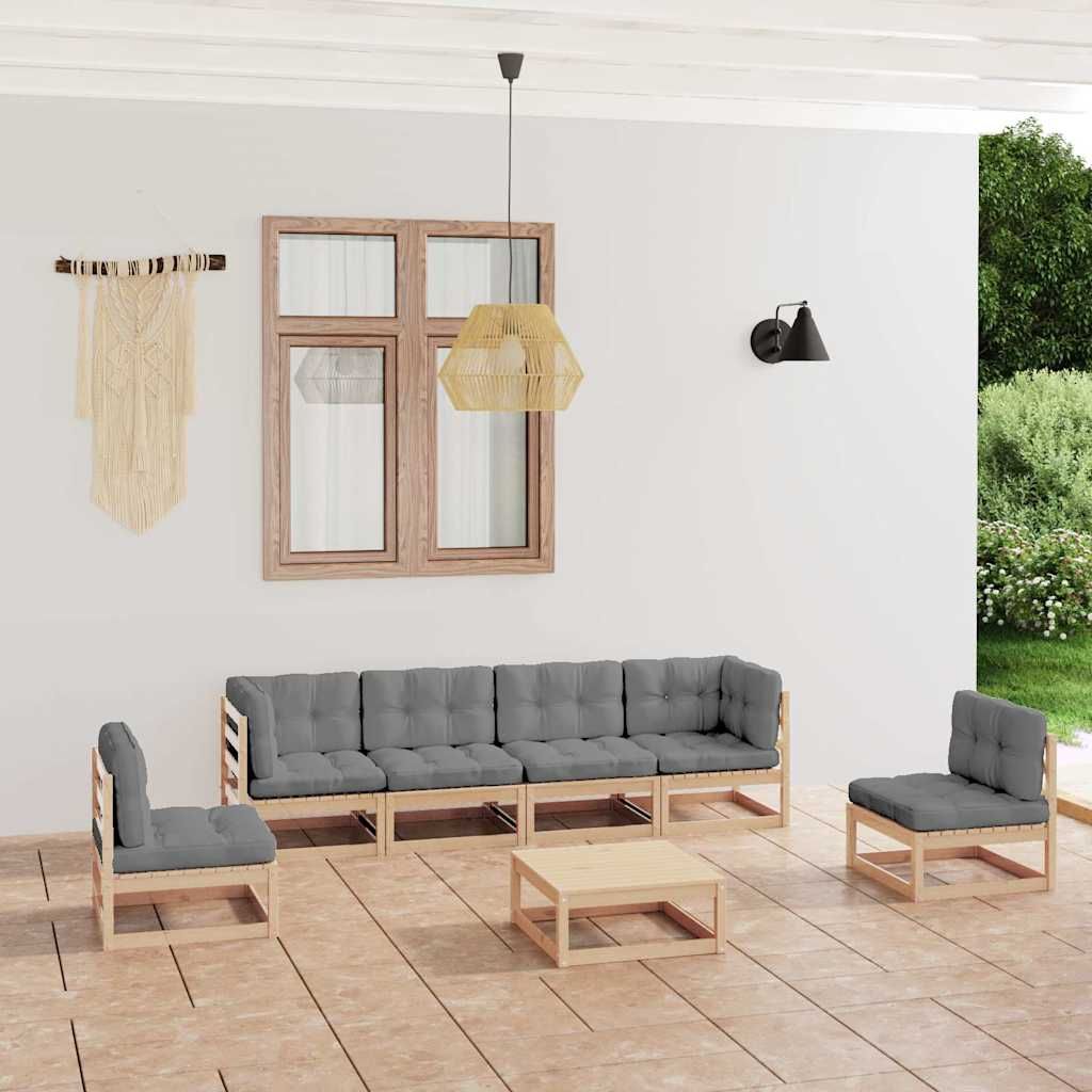 Set Divani da Giardino 7 pz con Cuscini Legno Massello di Pino vidaXL