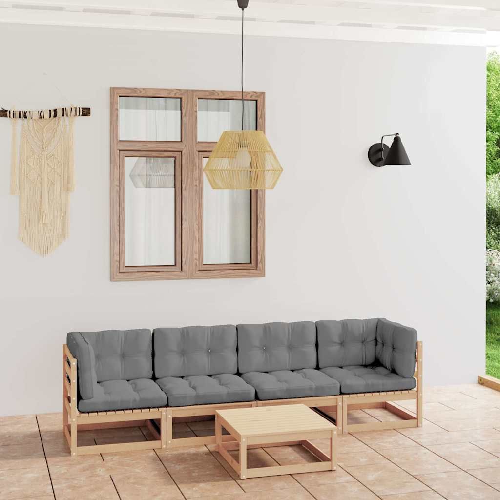 Set Divani da Giardino 5 pz con Cuscini Legno Massello di Pino vidaXL