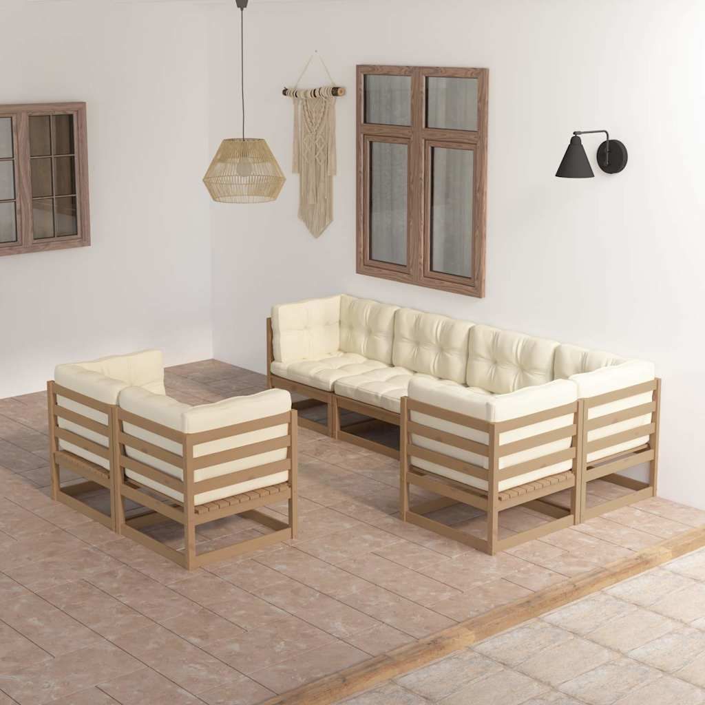 Set Salotto Giardino 7 pz con Cuscini in Legno Massello di Pino vidaXL